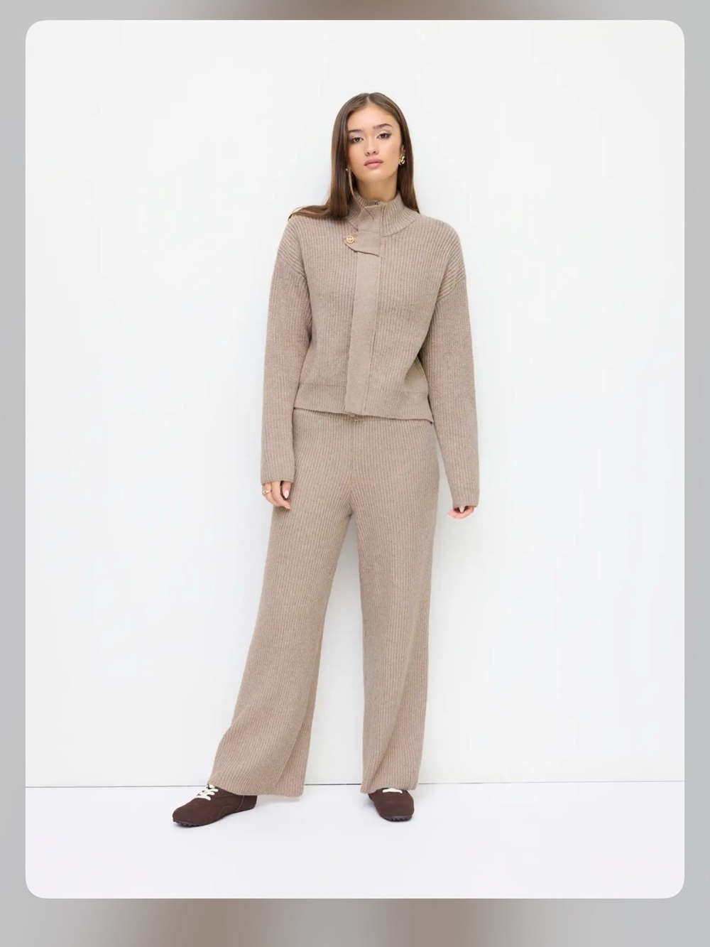 KNIT WOOL-BLEND STAND COLLAR LONG SLEEVE ZIPPER OVERSIZED CHIC CARDIGAN S WC13-6 - Picture 3 of 6